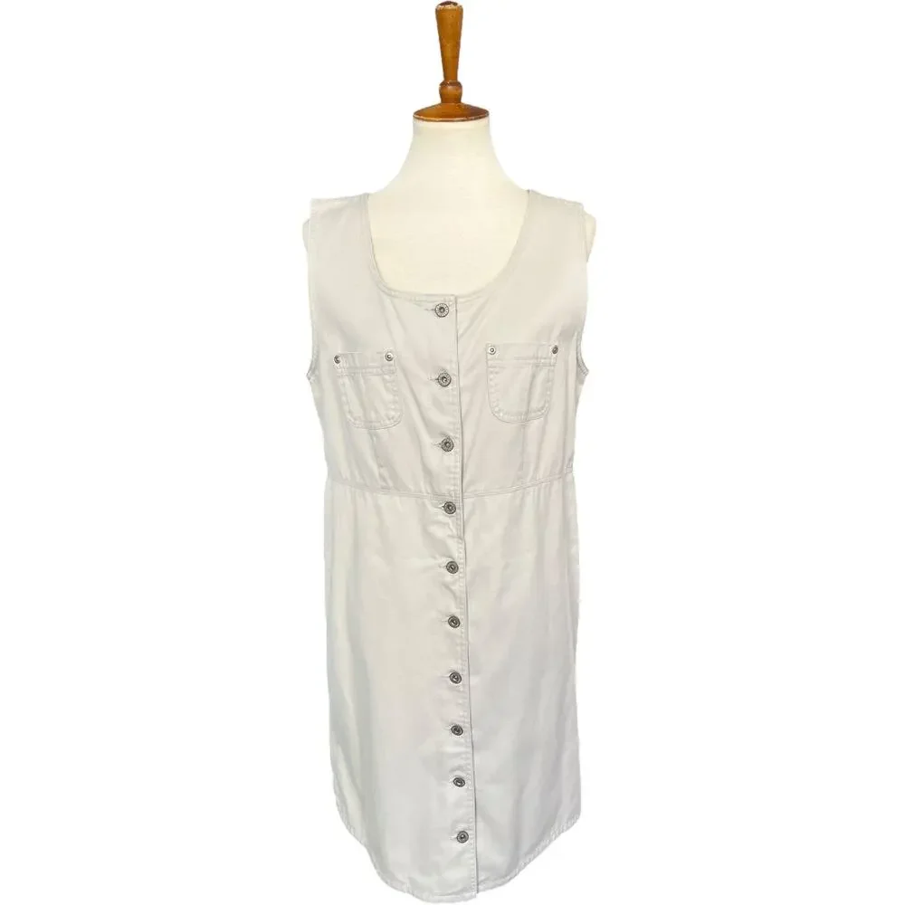 Vintage 90s Sonoma Button Up Denim Cotton Dress Cottagecore Coastal Size Medium